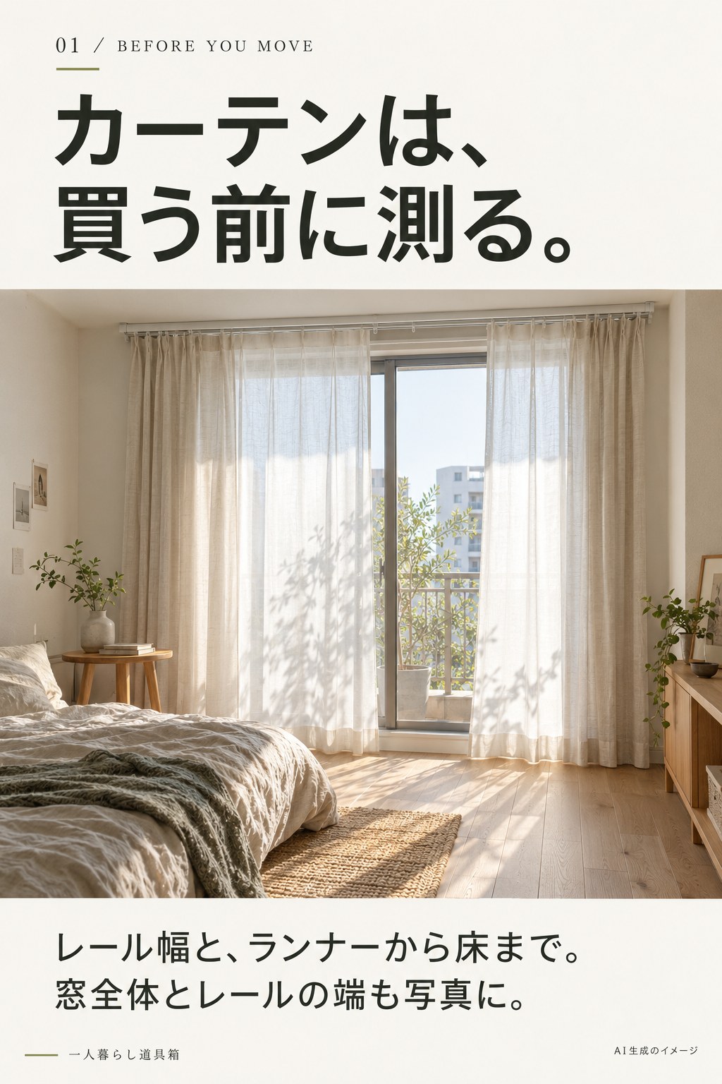 窓辺の写真と、カーテンを買う前の採寸ポイント