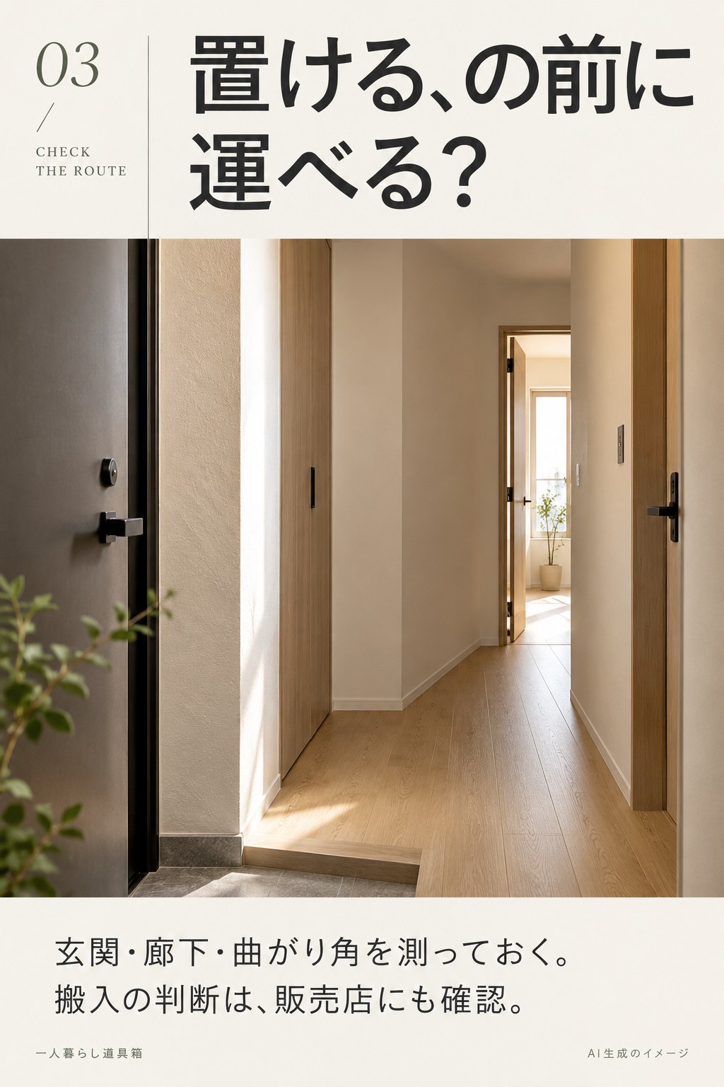 廊下の写真と、家具の搬入経路を確認するポイント